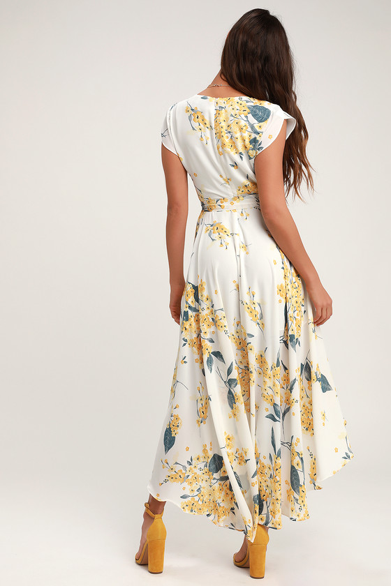 White and Yellow Floral Print Dress ...